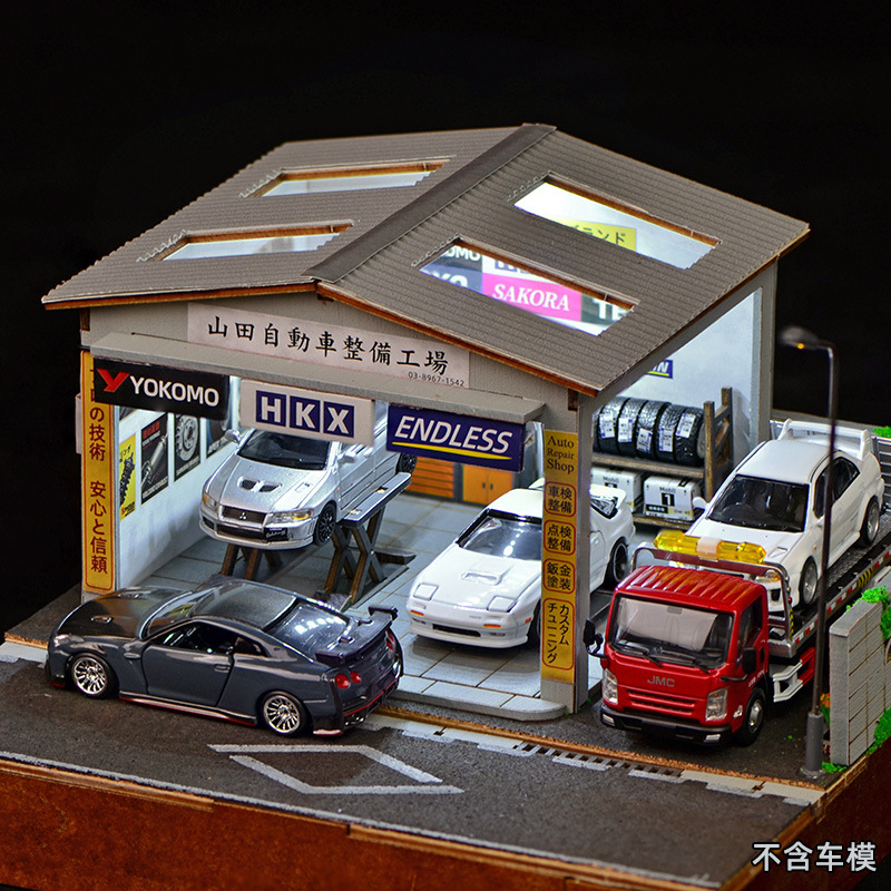 Model Kit Diorama - 1:64 Maßstab DIY Autoreparatur-Werkstatt Diorama-Set mit